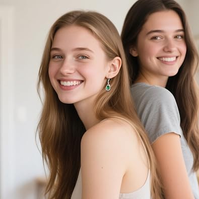 925 Sterling Silver Teardrop Gemstone Earrings Created Birthstone Dangle Drop Earrings Infinity Leaf Leverback Earring Birthday Christmas Jewelry Gifts for Women