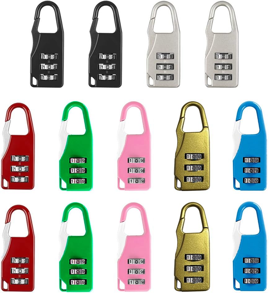 14Pcs 3 Digit Combination Padlock - Travel Security Lock for Luggage Suitcase in 7 Colors