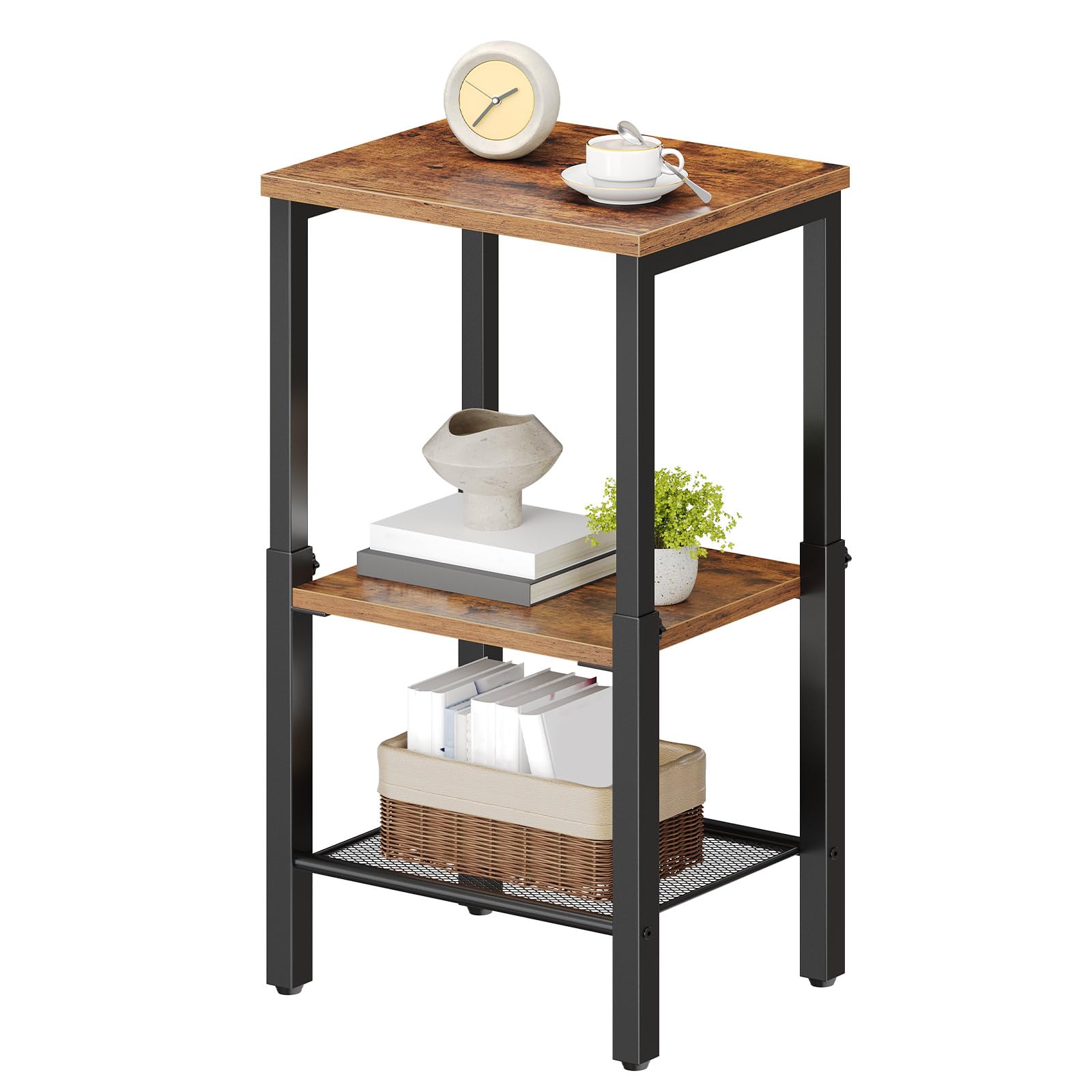 HOOBRO Tavolino Regolabile in Altezza, Tavolino Porta Telefono EBF241BZ01 | Regolabile a 4 Altezze da 55,5 a 75,5 cm, per Soggiorno, Camera da Letto e Ufficio, Marrone Vintage e Nero