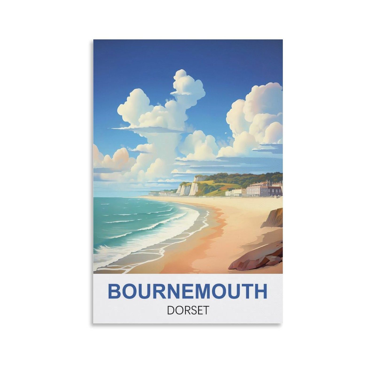 Whcheeh Unframe-Style Bournemouth Dorset Vintage Travel Poster 16X24inch(40X60cm) Canvas Art Print Wall Art Decor Picture