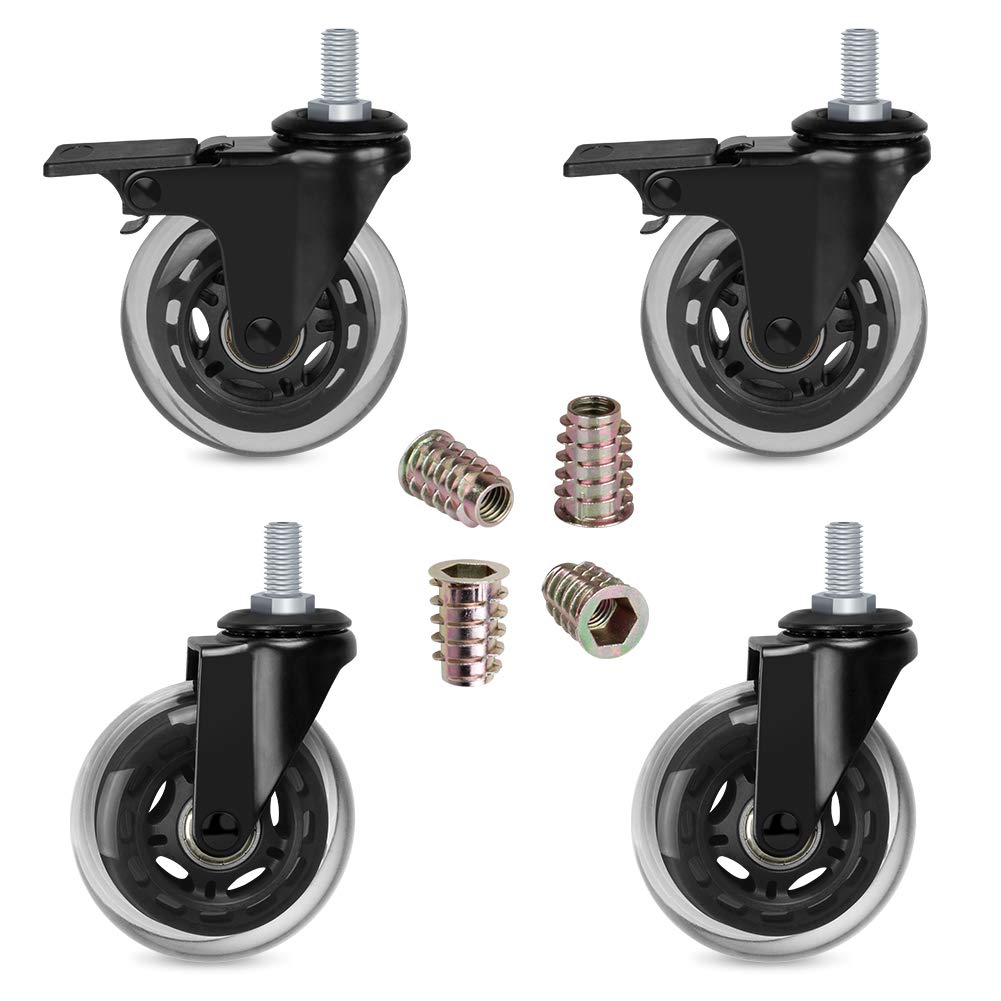 Buy Hirate 3" Caster Wheel with 3/8"16UNC Threaded Stem(2 Casters with Brake Lock),4 Pack