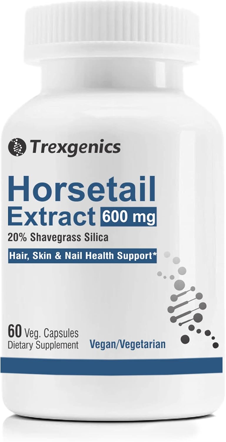 Trexgenics® HORSETAIL extract Standardized (20% Shavegrass Silica) 600 mg Natural Hair Growth & Strong Nail Support NON-GMO, GLUTEN FREE & VEGAN(60 Vcaps) (1) : Beauty & Personal Care