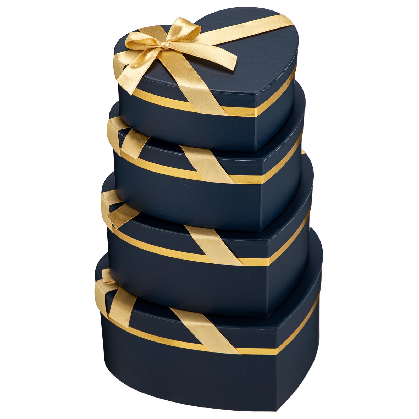 Oairse Navy Blue Gift Boxes with Lids for Present Heart Shaped Flower Box for Arrangements Set of 4 Floral Gift Boxes with Ribbons for Bridesmaid, Proposal, Wedding, Birthday, Baby Showers