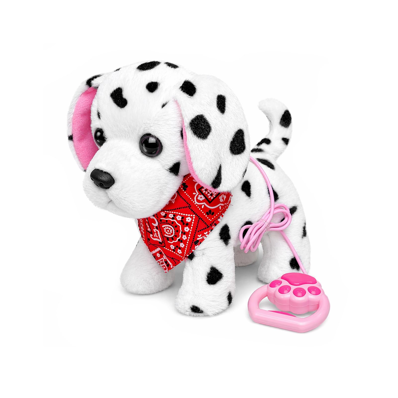 YH YUHUNG Perro Dálmata de Juguete Que Camina y Ladra, Peluche Interactivo con Correa y Pañuelo Rojo, Mascota Electrónica para Niños 3 Años+ (Dálmata)