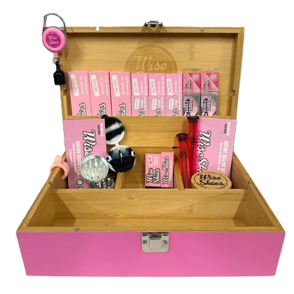 Wise Skies Ultimate Pink XL Rolling Box Gift Set Bamboo Storage Crate Set With Latch 25pcs