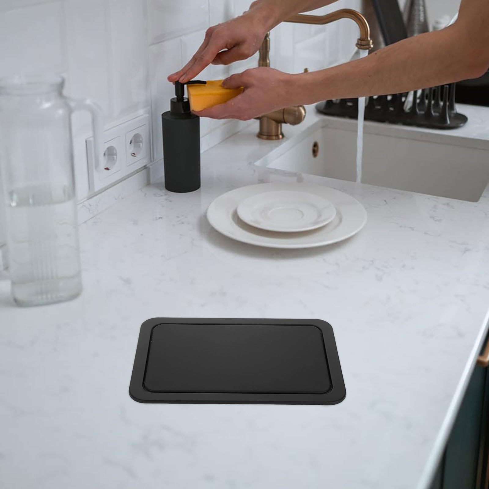 BESTYASH Tapa de repuesto para contenedor de basura, tapa abatible, a prueba de olores, para encimera, cocina, baño, negro, mediano