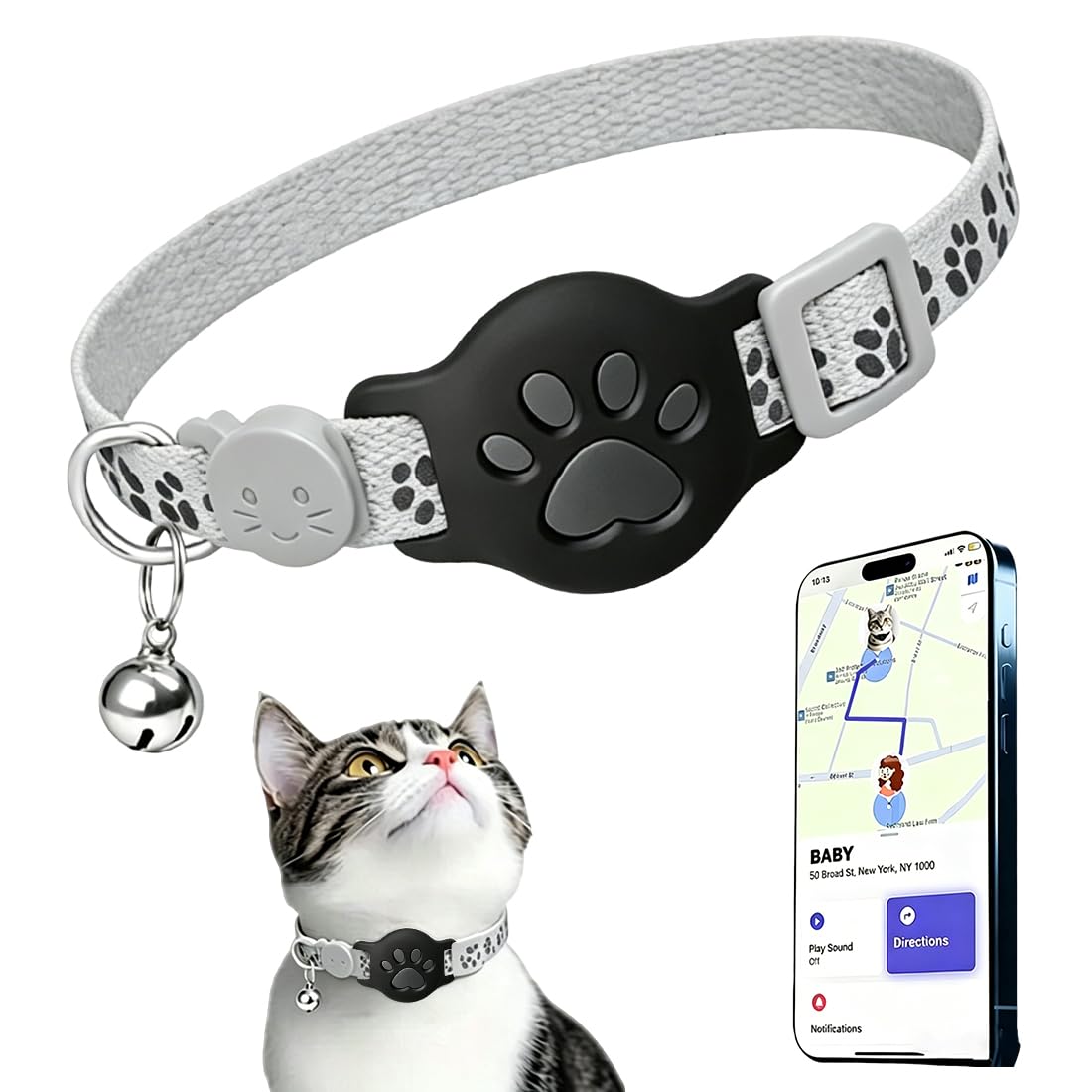 Cat GPS Tracker, No Subscription Needed (iOS Only), Reflective Collar, Built-in Location Function.