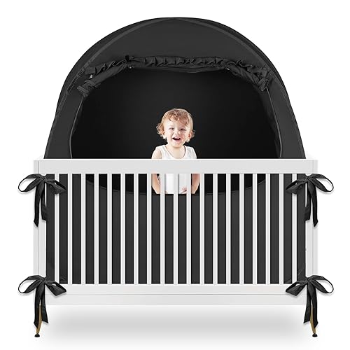 Blackout Baby Sleep Tent Sleep Pod, Pop Up Crib Blackout Cover Canopy for Naps at Home and Traveling, Fits Full Size Crib, Pack n Play, and More with Safe Bottom Design, Blocks 98% Light