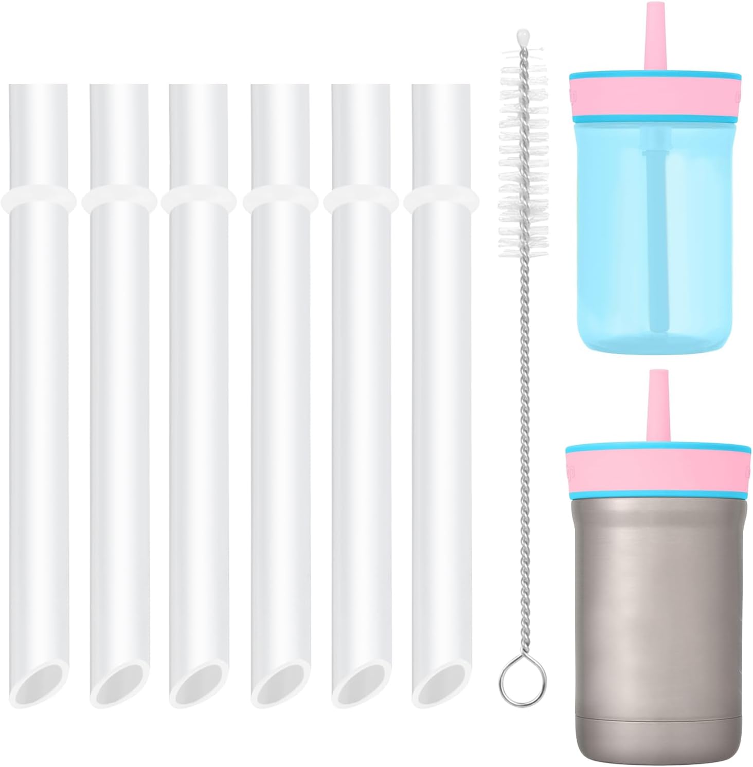 Replacement Straws Compatible with Contigo Leighton Kids Plastic Water Bottle 14 Oz,Fit For Contigo 12 Oz Cup -6 Straws,1 Straw Cleaning Brush