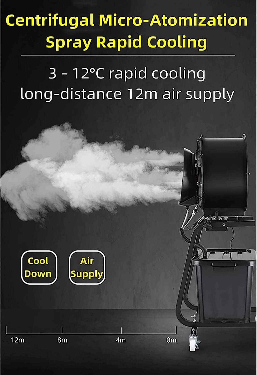 Stand Fan 90" Stand Fan Industrial Misting Fans With 42L Large Water Tank 3 Speeds Wind 5300 M3/H, With Wheels You Can Move Anywhere