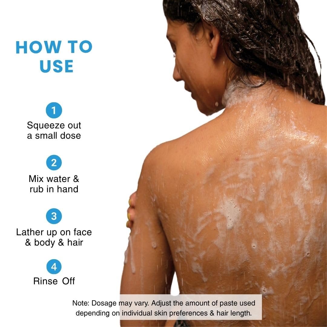 Travel Combo Kit Shampoo + Bodywash Paste, Derma-Tested, SLS-Free, Non-Irritant, Daily Use, Sensitive Skin & Scalp Safe, Skin Health & Hair Strengthening, 100Grams (~3.2 fl oz) each