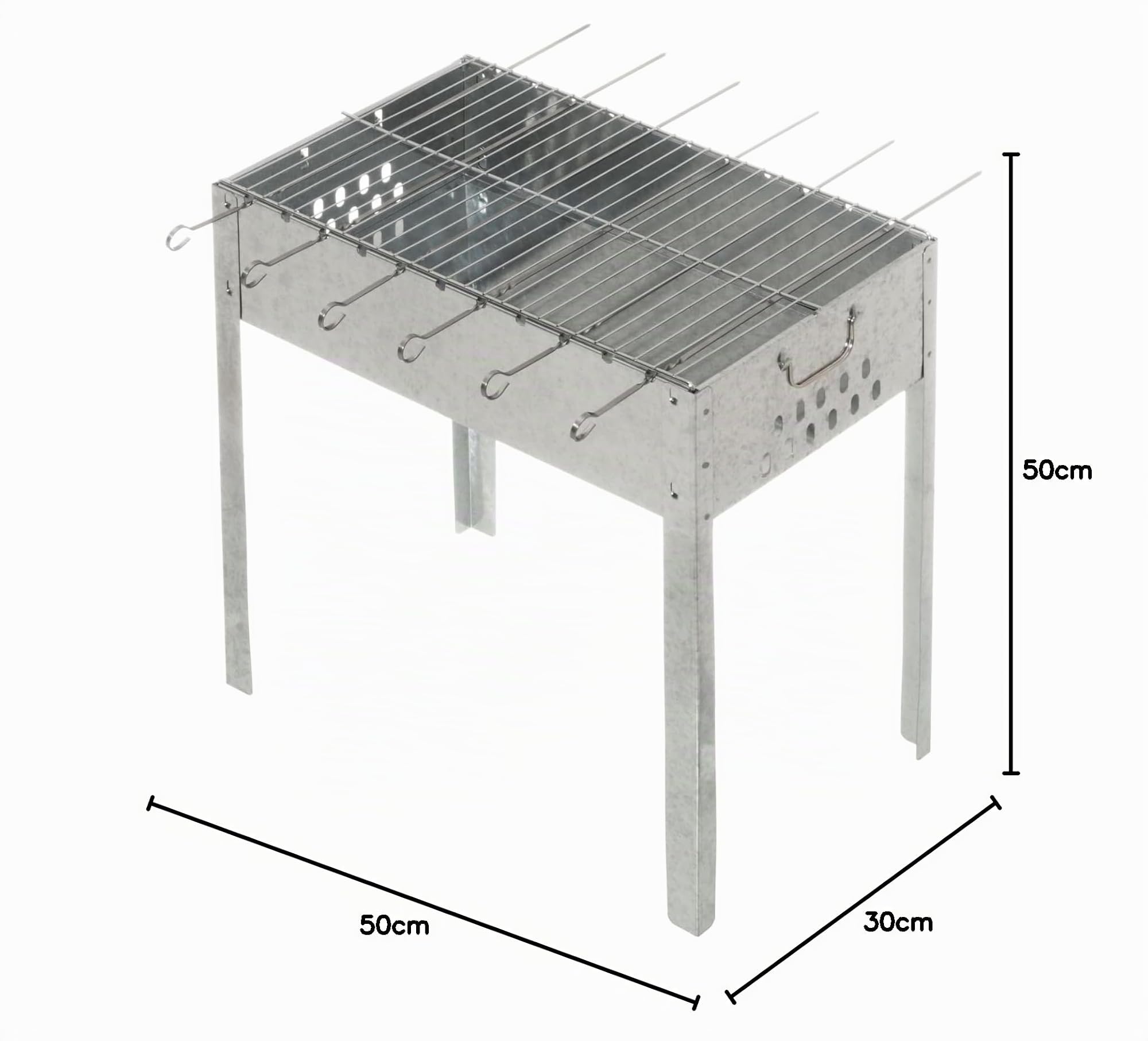 Mangal - Barbecue per spiedini, 50 x 30 x 50 cm, con 6 spiedini in acciaio INOX e griglia