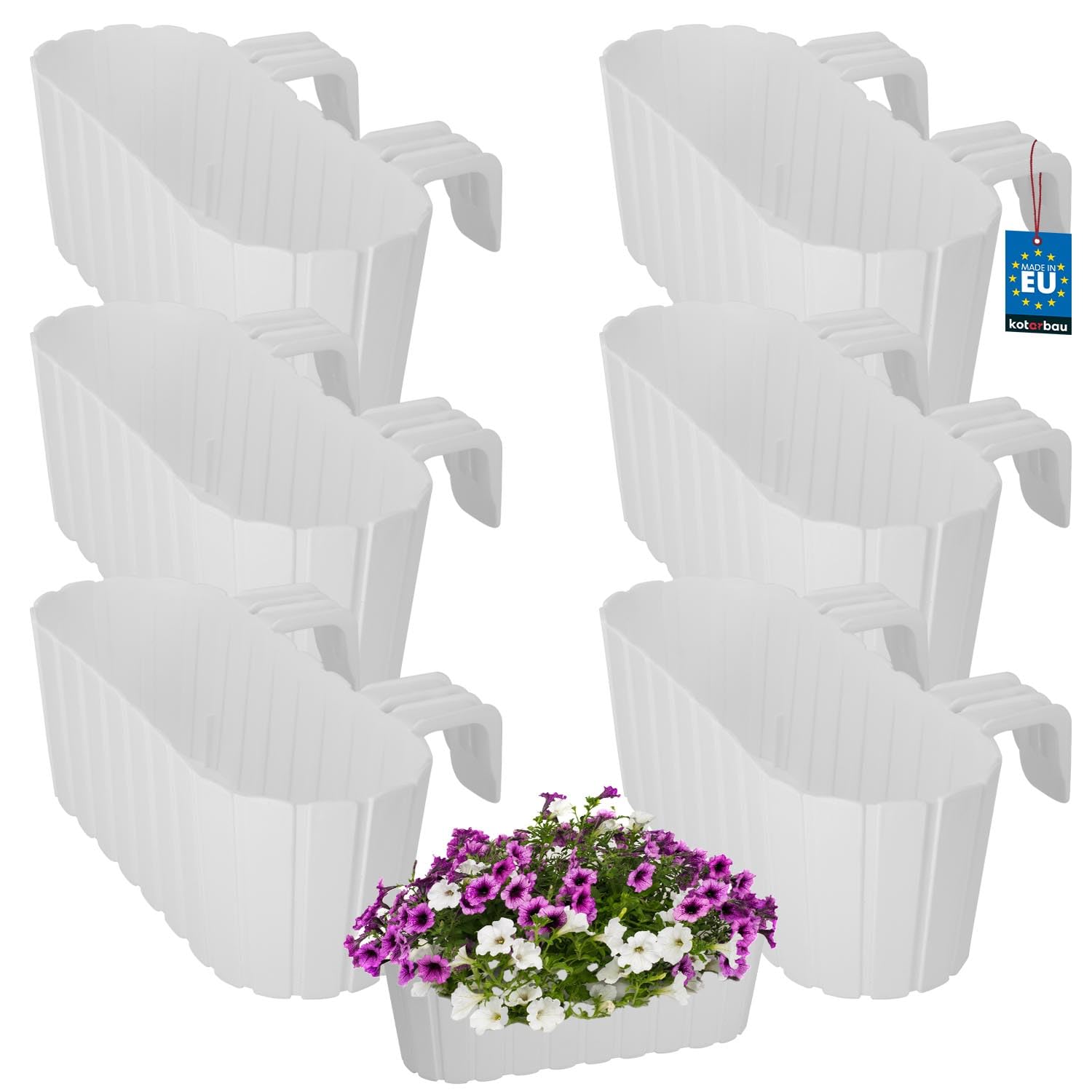 KOTARBAU® 6 uds Jardinera Balcón - Jardineras Exterior - PVC - 40 x 15 x 15 cm - Blanco - Maceta - Macetero Rectangular - Ligero - con Soporte para Barandilla - Decoración Exterior