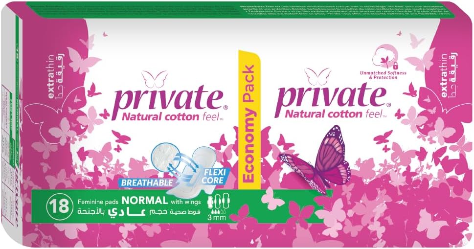 Natural Cotton Feel, Extra Thin,Normal Sanitary Pads,18 Pads