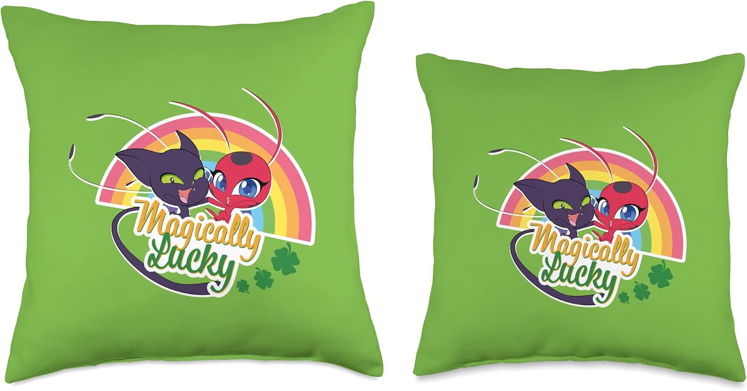 Miracuous Ladybug St Patrick's Day Magically Lucky Kwamis Throw Pillow