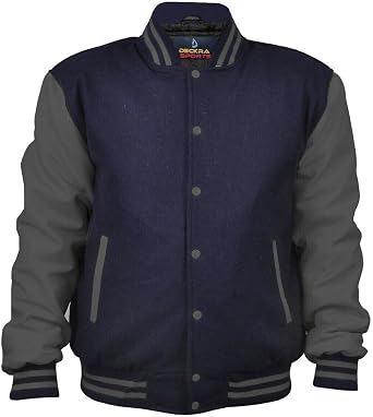 Deckra Mens Varsity Jacket Genuine Leather Sleeve and Wool Blend Letterman Boys College Varsity Jackets