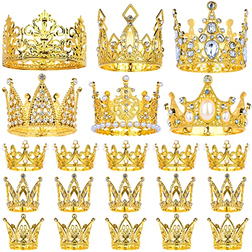 Crown Cake Topper Mini Gold Crown for Flower Bouquets Glittering Metal Queen Crowns for Women Girl Lady Bridal Wedding Vintage Cake Decoration for Mothers Day Baby Shower Birthday Party 9 Style