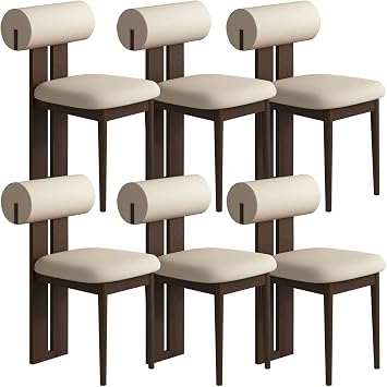 JSWHYBD Kitchen Dining Chairs Dining Chairs Set of 2/4/6 Wood Microfibre Leather Comfortable Backrest Easy to Assemble for Dining Room Study Living RoomDark Walnut+Light Khaki,6