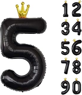 YFHVJTKO 40 Inch Black Number 5 Conjoined Crown Balloon,5th Celebration Decorations for Happy 5th Birthday Party Wedding Bridal Shower Engagement Photo Shoot Anniversary Decoration (Black Number 5)