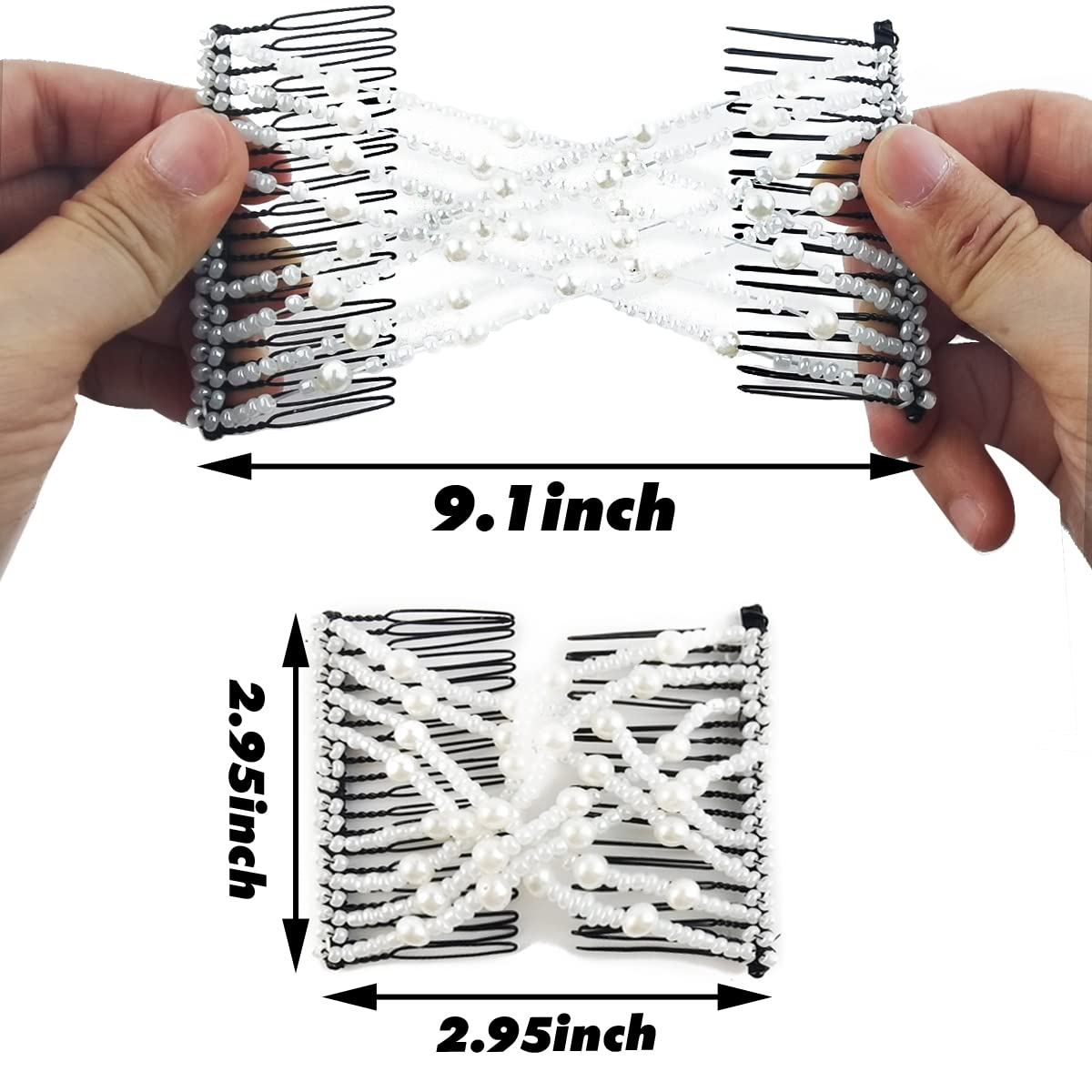 NSBELL 6PCS Beads Hair Combs Magic Elastic Hair Clips Stretchy Hair Comb Double Clips for Women Girls Hair Accessory - Image 2