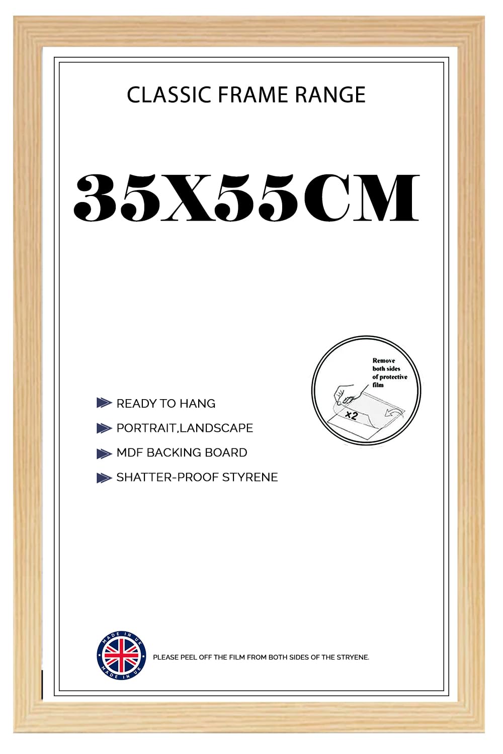 Poster Frame 55x35cm MDF Wood with Shatterproof Acrylic Front 21.65x13.77'' Picture Frame for Posters, Photos & Prints, Portrait & Landscape Display- Pine