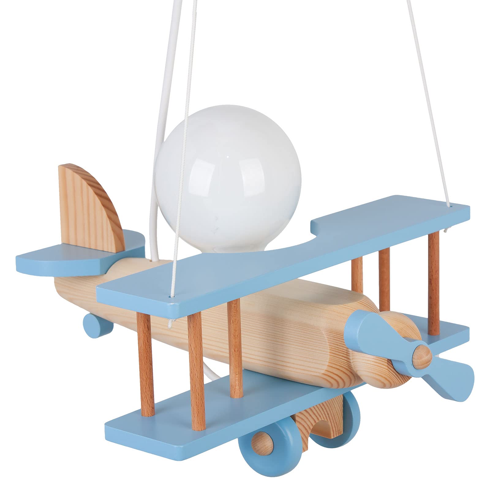 IPP Lampadario a Sospensione per Cameretta Bimbi, Lampada Aereo in Legno Colorato, 32x30 cm (Celeste - Legno)