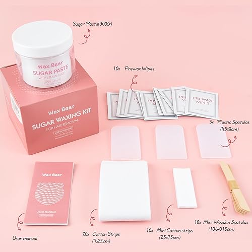 Miniatura 2 de Kit de cera de azúcar para mujeres, kit de cera para depilación azucarada para axilas, bikini, brasileño, cara y pierna, para todo propósito, mediano