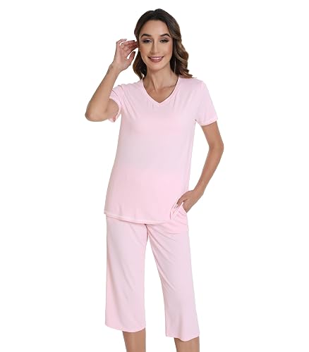 WiWi Pajamas for Women Cool Short Sleeve Top and Capri