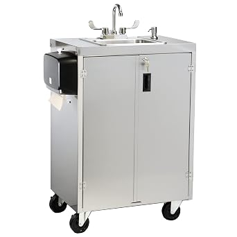 Electric Heated Portable Sink, with Water Heater and Pump - Movable Steel Handwashing Sink