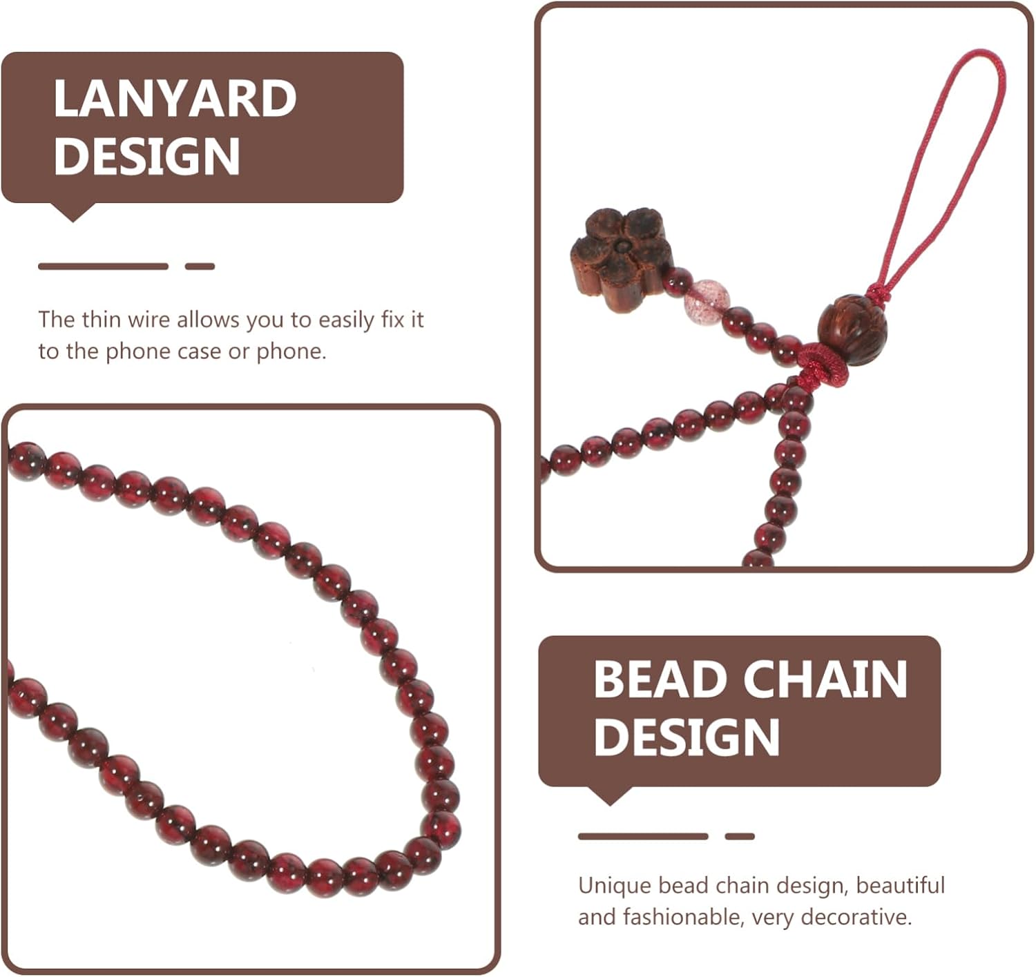 CHILDWEET Natural Garnet Mobile Phone Lanyard Wrist Hanging Rope Charm