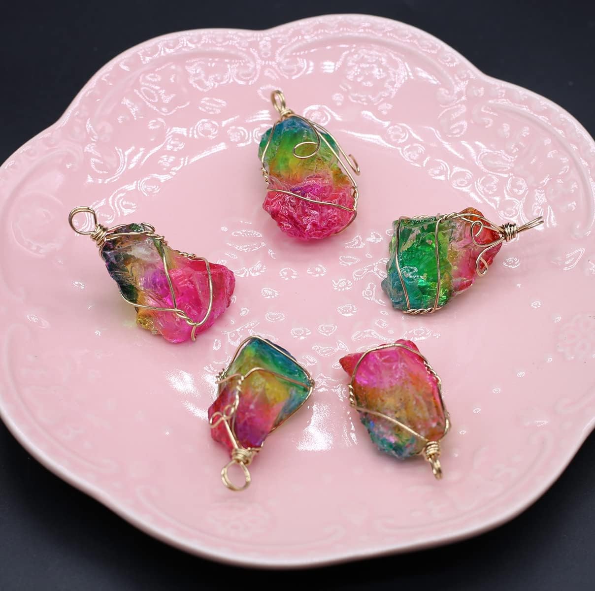 5pcs Natural Crystal 5pcs Stone Pendant, Chakra Crystal Healing Stone Pendants Charms for Necklace Jewelry Making - Image 6