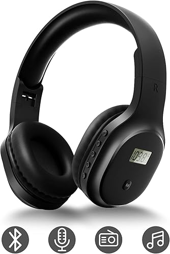 Auriculares inalámbricos con radio FM y Bluetooth 5.0, auriculares portátiles recargables con micrófono integrado, orejeras ligeras y cómodas para