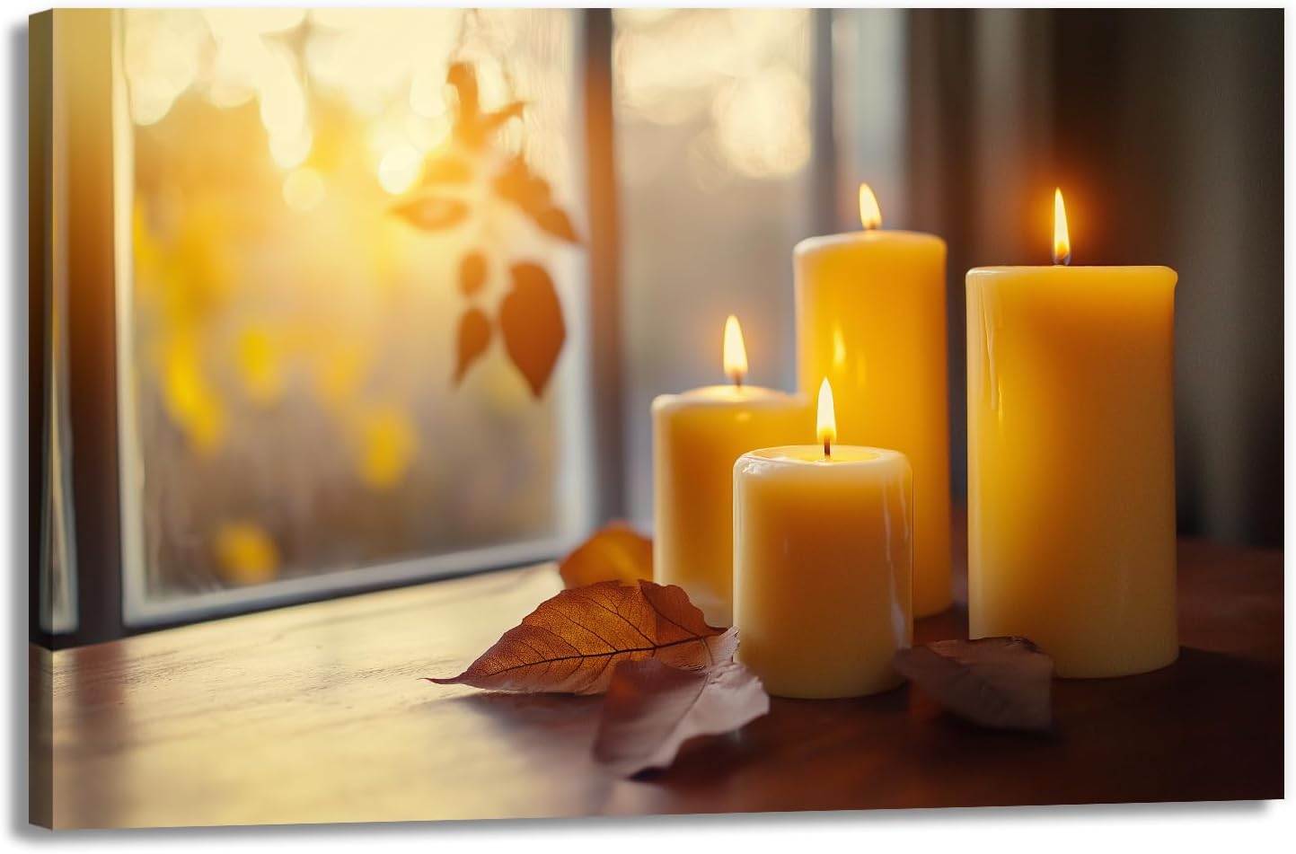 Zen Candle Canvas Wall Art Autumn Maple Leaves Meditation Painting Seasonal Artwork Framed Fall Decor for Living Room Spa Ready To Hang(Artwork-1,16"x24")