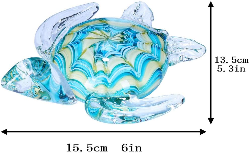 QFkris 6" Blown Glass Sea Turtle Figurine, Handmade Glass Sculpture for Valentines Day Gift, Home Decor, Birthdat Present - Image 4