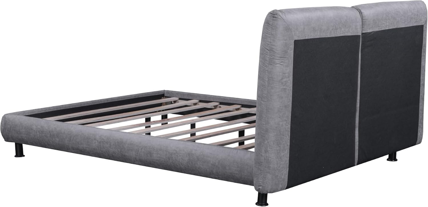Queen Upholstered Platform Bed Frame with 2 Large Headrests and Thick Fabric, Heavy Duty Wood Slat and Metal Legs, Modern Bed Frame with Headboard, No Box Spring Need(Gray)