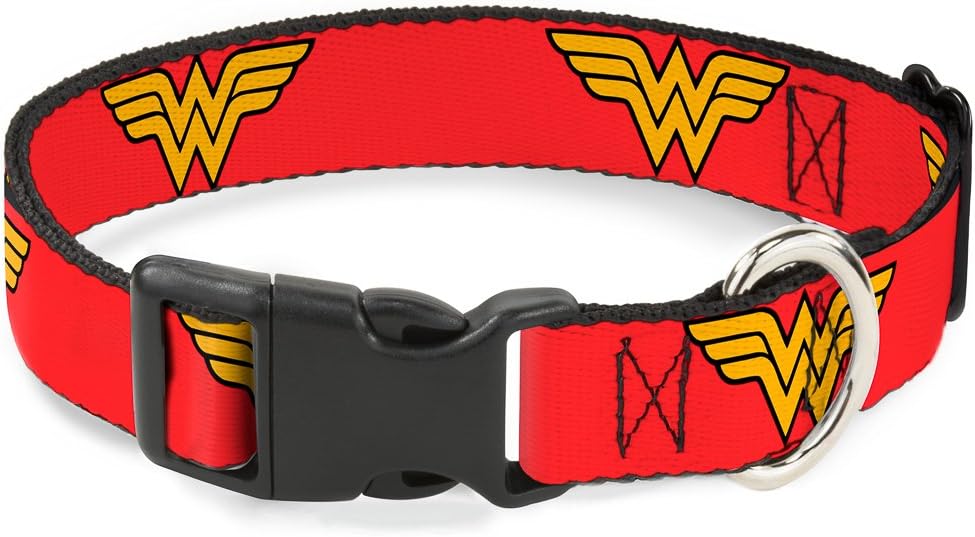 Buckle-Down Plastic Clip Collar - Wonder Woman Logo Red - 1.5" Wide - Fits 18-32" Neck - Large