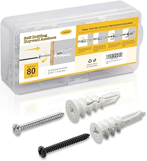 100 Pair Self Drilling Drywall Anchors, Drywall Plastic Anchors with Screws Kit, Hang Up to 50Lbs and 80 Lbs (25 Black Screws with 25 Plastic Anchors,25 Silver Screws with 25 Plastic Anchors)