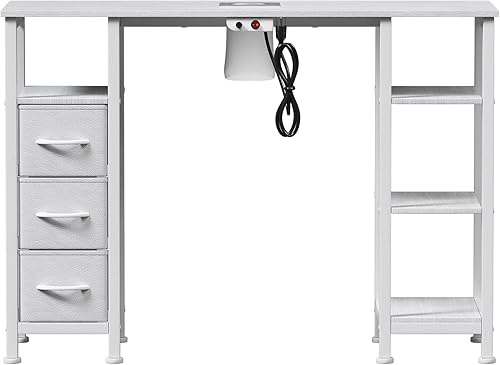 Miniatura 9 de Escritorio de uñas para tecnología de uñas con colector de polvo eléctrico, mesa de manicura con 3 cajones de almacenamiento y 3 estantes abiertos