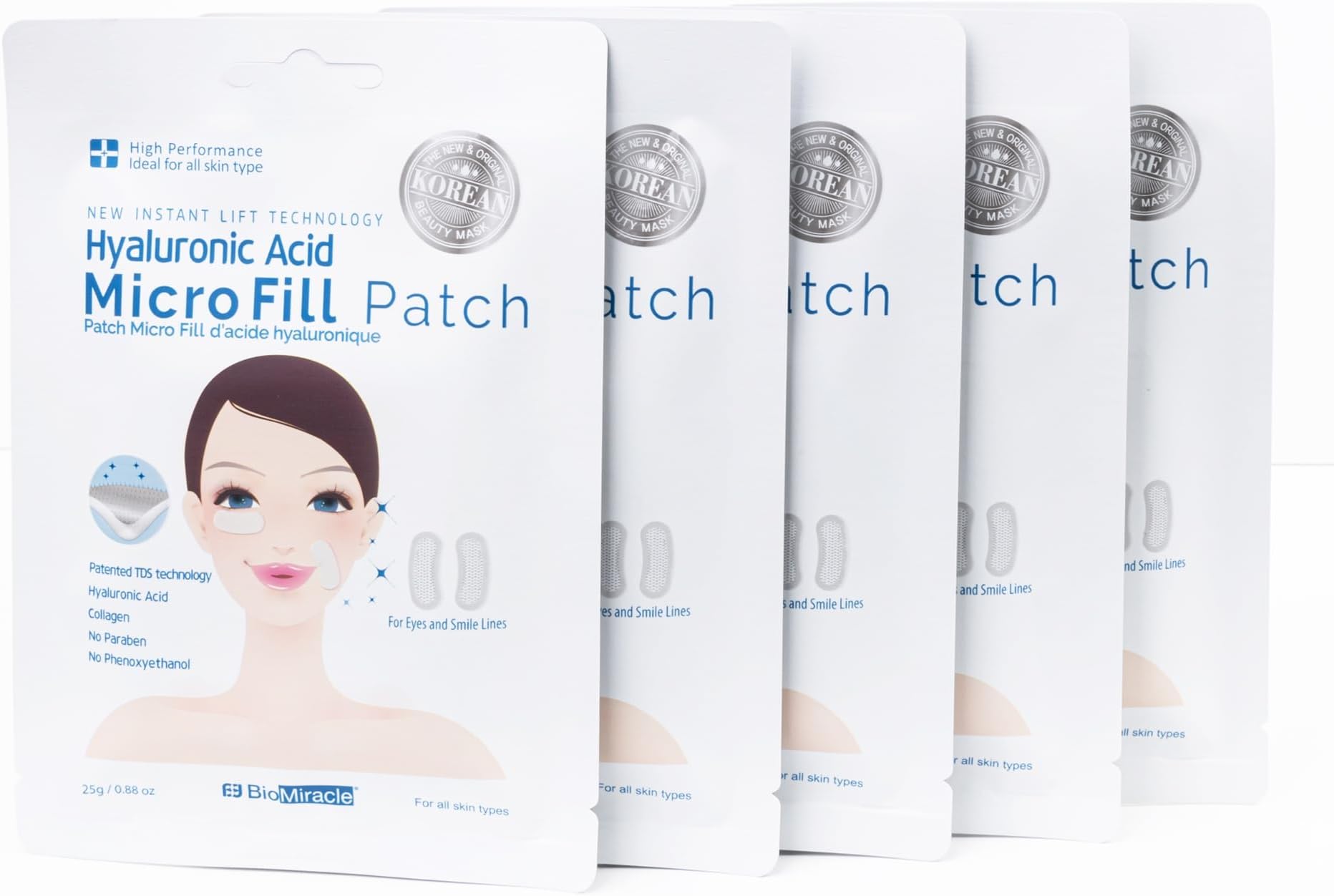 BioMiracle New Instant Lift Technology Hyaluronic Acid Micro Fill Patch - 5 Pack