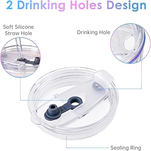 Miniatura 4 de NiHome Vasos de vidrio con pajitas y tapas, taza de café helado iridiscente con boca ancha, tarros de vidrio arcoíris para cerveza, whisky, cóctel,