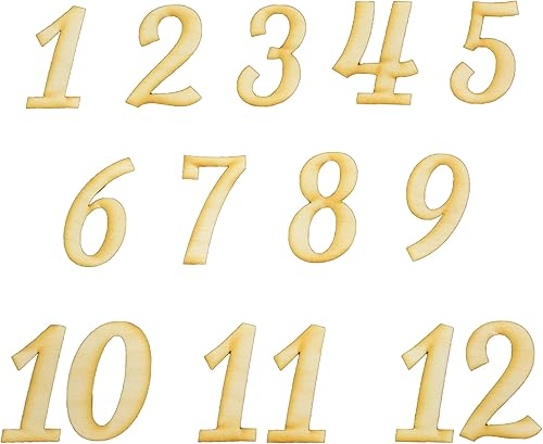 Juego de números de reloj de madera sin terminar en fuente de lavandería, disponible en una variedad de tamaños y grosores (4 pulgadas de alto, 14