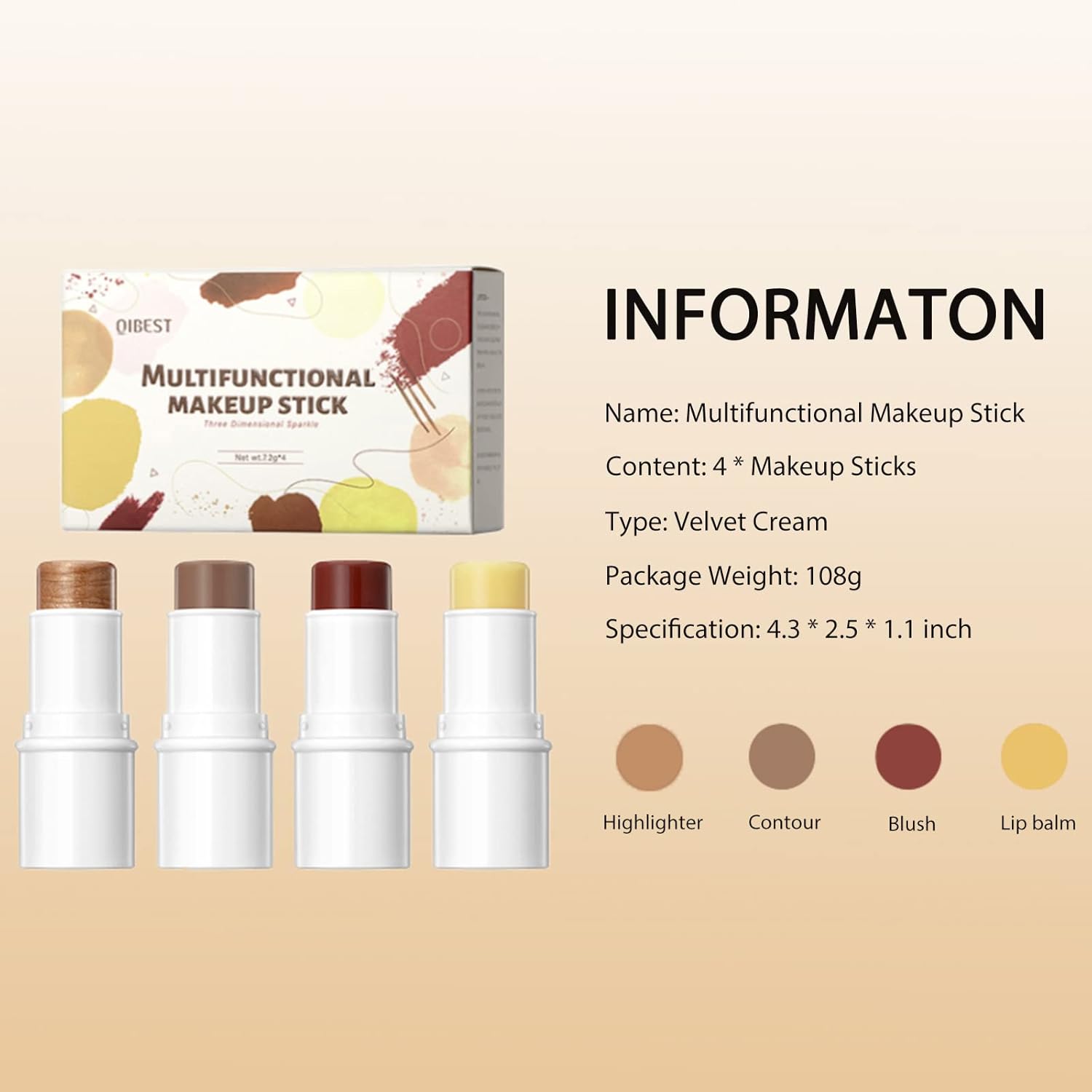 Multi Face Makeup Stick- Blush Stick For Cheeks & Lips, Highlighter Stick For Glow, Contour Stick For Shaping, Lip Balm For Moisturizing - All In One Cream Make Up Gift Set Kit For Women : Beauty & Personal Care