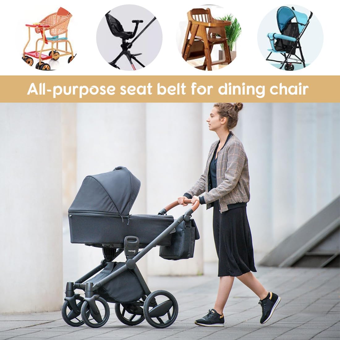Cinture Passeggino Universali, Cintura di Sicurezza per Bambini Imbracatura per Seggiolone a 3 Punti Regolabile Seggiolino Cinghie Passeggini Anticaduta Adatta per Seggioloni Auto Carrozzine