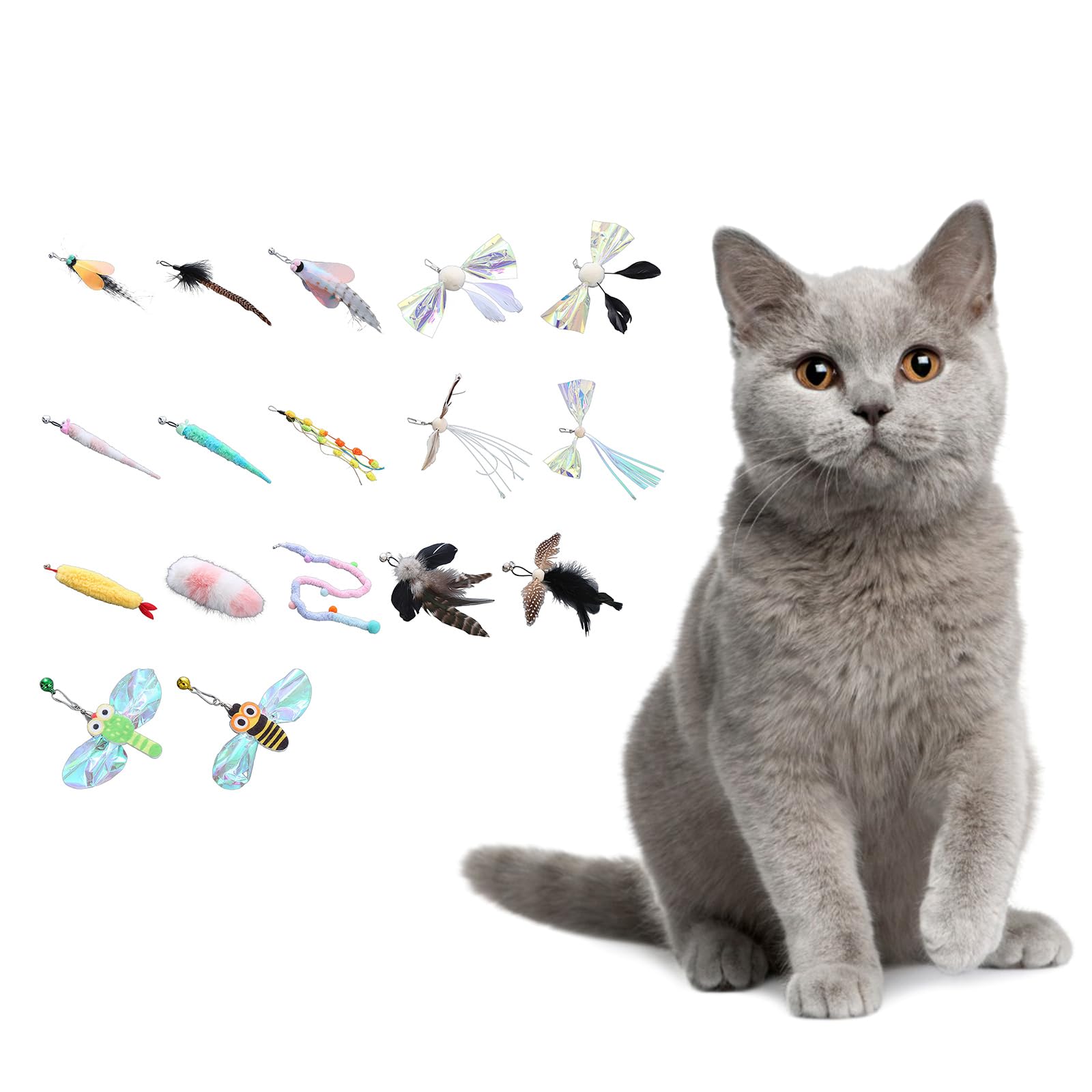 XIAHIOPT Cats Wand Attachments Train Cats Hunting Ability with Array of Stimulating Toy Wonderful for Indoor and Outdoor Play