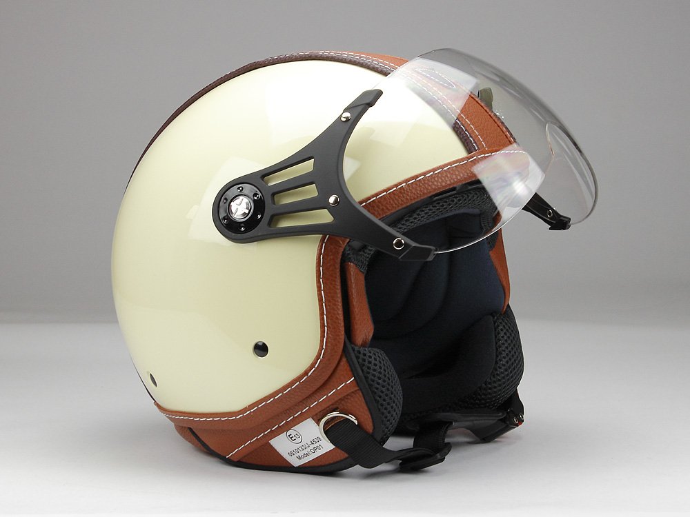 BNO-PL28 Jethelm Beige glänzend + Braun, Motorradhelm, Schutzhelm Helm S - XL