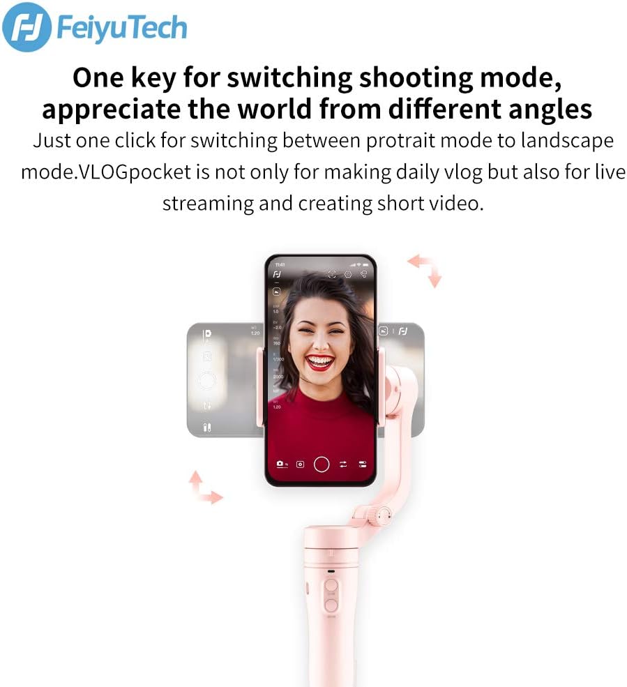 Up To 40% OFF FeiyuTech Official VLOGpocket Foldable 3-Axis Gimbal Stabilizer for iPhone 12/12 Pro/11/11 Pro/XR/X and Smartphones Smartphones with Width of 3.5 inches or Less,Pink