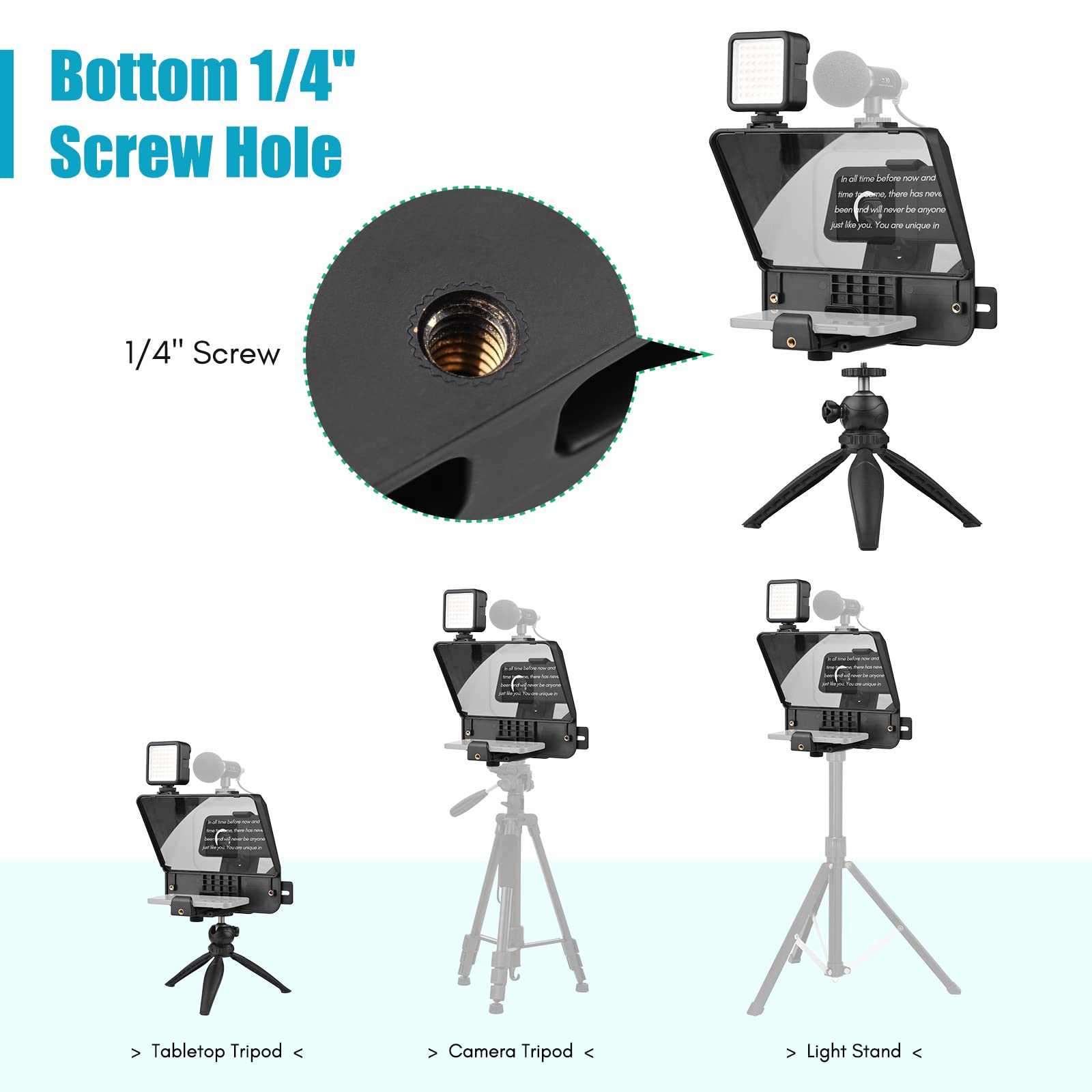 Andoer Teleprompter Tragbare Kamera Prompter Kit mit Telefonhalterung LED Fülllicht Schreibtischstativ Fernbedienung für Vlog Interview Bühne Rede