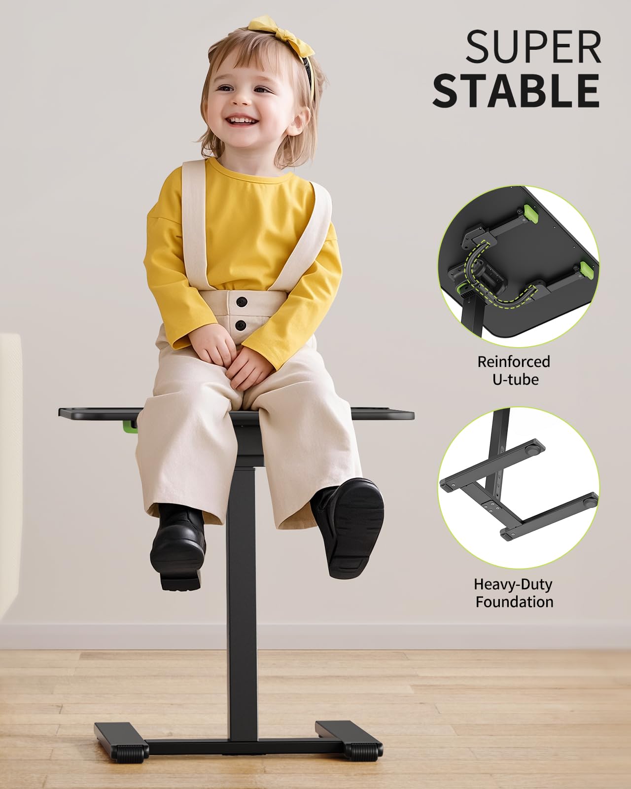 SAIJI Stabiler TV-Tablett mit Rollen, robuste Metall-TV-Tabletts zum Essen auf der Couch, höhenverstellbarer Schreibtisch für Bett, Sofa, Liege, tragbare kleine faltbare Tische