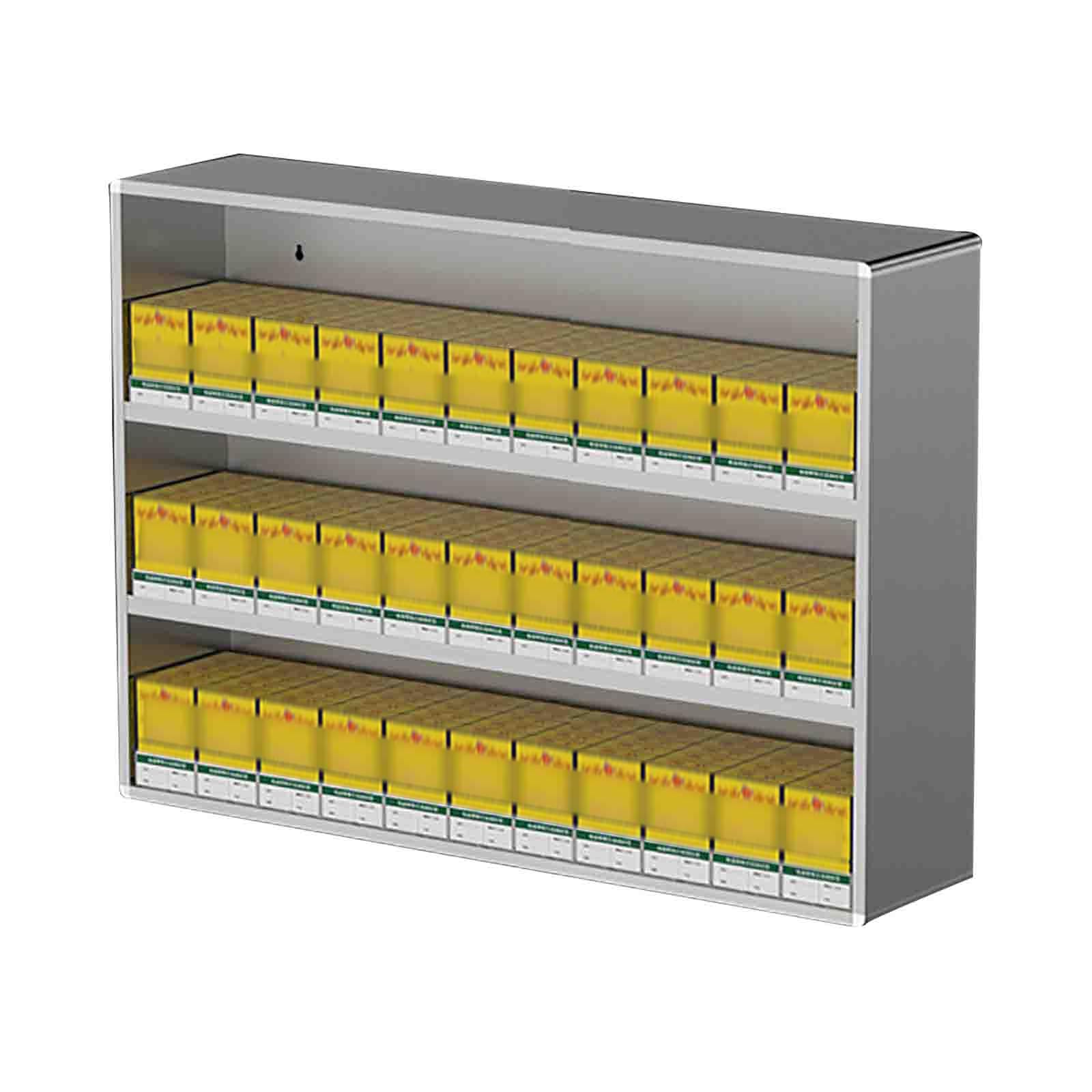 Présentoir à cigarettes en aluminium argenté 69x16x45 cm avec poussoirs automatiques