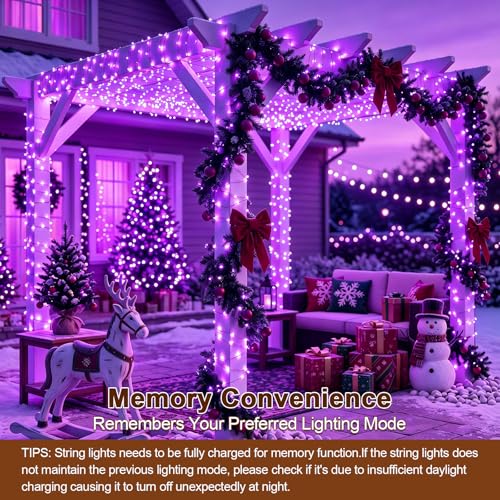 Solar String Lights 2 Pack Total 66FT 200LED Solar Fairy Lights Outdoor Waterproof 8 Lighting Modes Twinkle Lights for Patio, Garden Yard Party Wedding Tree Christmas Halloween Decoration, Purple - image 2